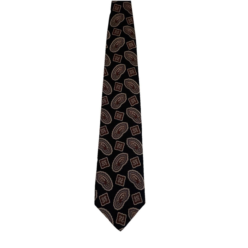 Etienne Aigner Necktie Mens OS Black Brown Excellent Paisley Geometric Silk